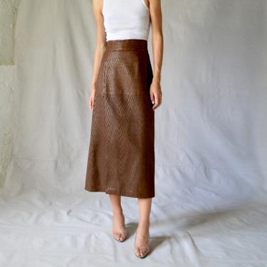 embossed leather midi skirt 