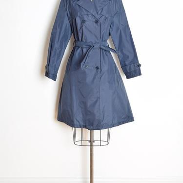 vintage 80s jacket raincoat navy blue nylon trench coat Totes belted XL clothing 