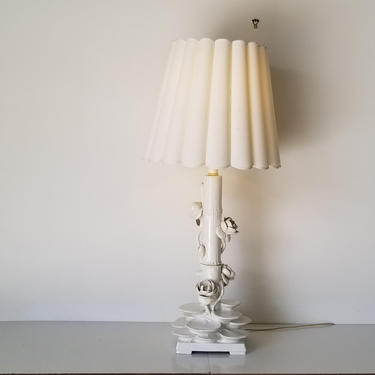 1960s Tall Serge Roche Style 'Lily Pad' Ceramic Table Lamp. 