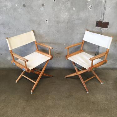 Vintage Pair of Wood/Canvas Directors Chairs