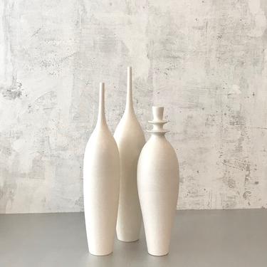SHIPS NOW- Seconds Sale- 3 tall Slim Ceramic bottle vases glazed in a warm off-white matte my sara paloma pottery 