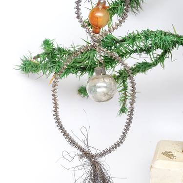 Antique Double Mercury Glass Balls in Tinsel Wreath with Spray Christmas Ornament, Vintage Victorian Decor 