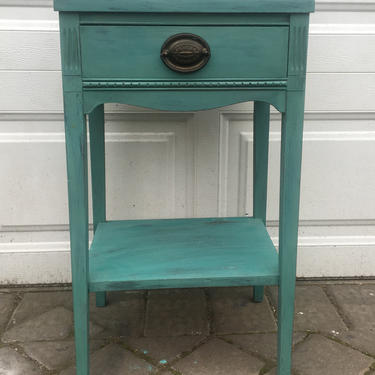 Vintage Turquoise Nightstand, Antique Green Nightstand, Bedside Table, Night Table, End Table Free NYC Delivery 