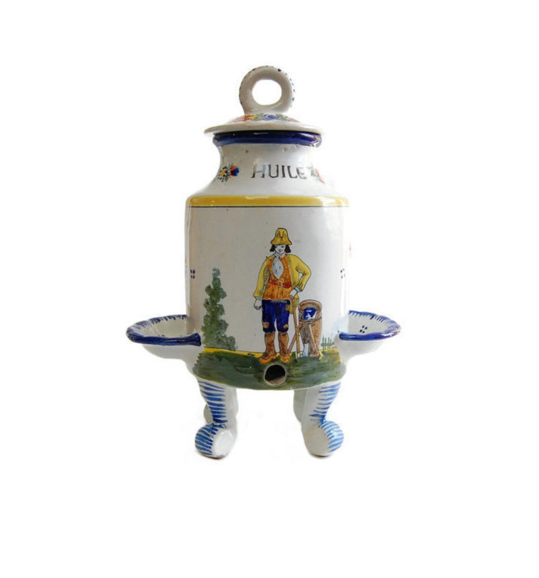 HB Quimper Pottery Oil & Vinegar Jug RARE Antique French Country