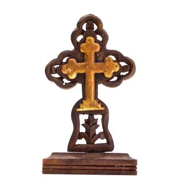 VINTAGE: Rustic Hand Carved Wooden Standing  Cross - Religion - SKU 22-C-00017818 