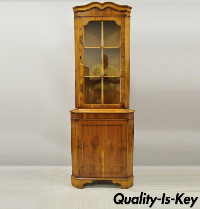 Vintage English Georgian Yew Wood Small Corner China Cabinet Cupboard ...