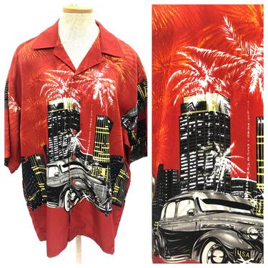 Vintage VTG 1990s 90s Red Car Patterned Novelty Button Up Shirt 