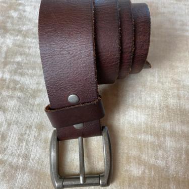 Men’s leather full silver tone buckle chunky Unisex style 1990’s Dark brown wide belts Grunge hipster size LG- XL 