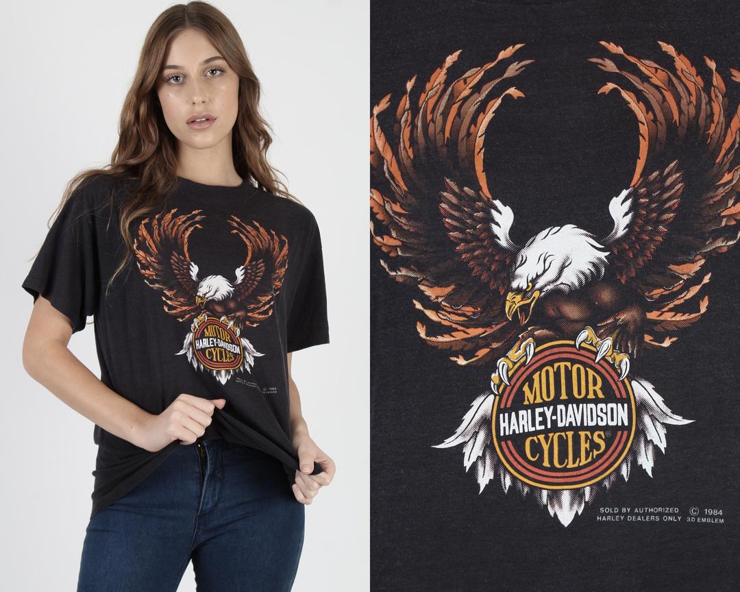 Vintage 1984 3D Emblem T Shirt 3D Harley Eagle T Shirt | American