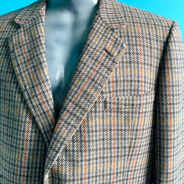 Classic Men’s Blazer, Cashmere, Neiman Marcus, Smoking Jacket, Plaid, Size 44 R, Dated 1985 