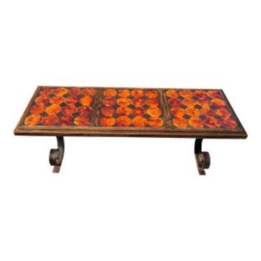 Mexican Tile Coffee Table With Ornate Wrought Iron