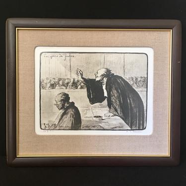 Antique Honore Daumier Pencil Signed Lithograph Le Bon Argument 107/500 Framed 1850s Les Gens de Justice Free Shipping 