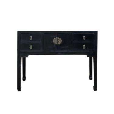 Chinese Oriental Rustic Black Lacquer Drawers Slim Foyer Side Table cs7190E 