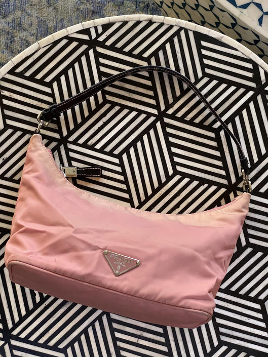 Vintage 90s PRADA Milano Tressuto PINK Nylon Mini Pochette Hobo