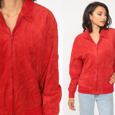 Vintage 80s Suede Leather Jacket Red Black Color | Shop Exile