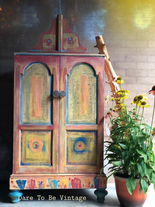 Vintage Wardrobe Armoire Hand Painted Armoire Bohemian Cabinet Painted Wardrobe Painted Furniture Bohemian Furniture Morrocan By Daretobevintage From Dare To Be Vintage Of Lynnfiled Ma Attic