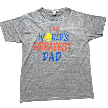 Vintage 1980s &quot;World's Greatest Dad&quot; T-Shirt ~ fits M to L ~ Hanes / Single Stitch ~ Graphic Novelty Tee ~ Soft / Thin / Worn-In 