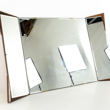 Albert Parvin for American of Martinsville Style Mid Century Diamond Walnut 3 Way Folding Mirror - mcm 