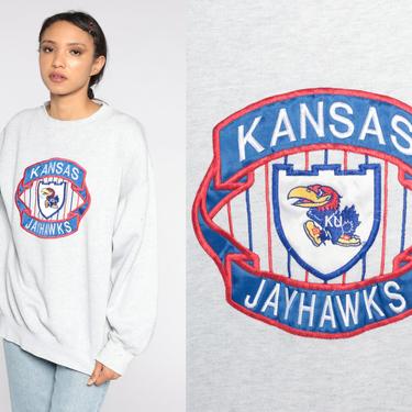 Kansas Jayhawks Sweatshirt University Sweatshirt 90s Football KU City Graphic College Sweater Vintage Grey Extra Large xl l 