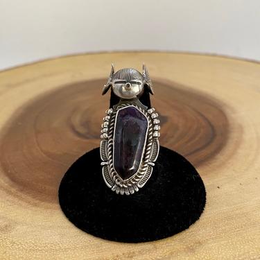 BENNIE RATION Kachina Silver and Charoite Ring | Navajo, Native American Southwestern Jewelry | Large Statement Ring | Size 8 