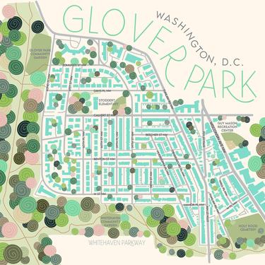 Glover Park neighborhood map, Washington DC 11x17 print 