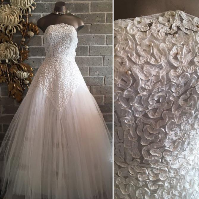 1950s Wedding Gown Vintage Tulle Wedding Dress Soutache