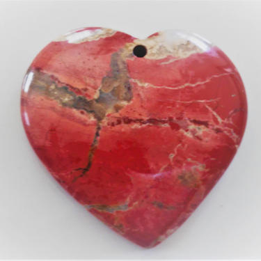 Natural Red River Jasper w/Calcite Focal Bead Pendant Heart Jewelry Making &amp; Wire Wrapping 38mm 