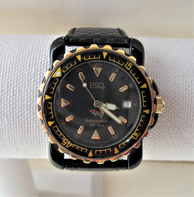 ESQ Esquire Swiss Submersible 100 Meters Diver s Men s Black Gold Art Lovers Finds Webster MA