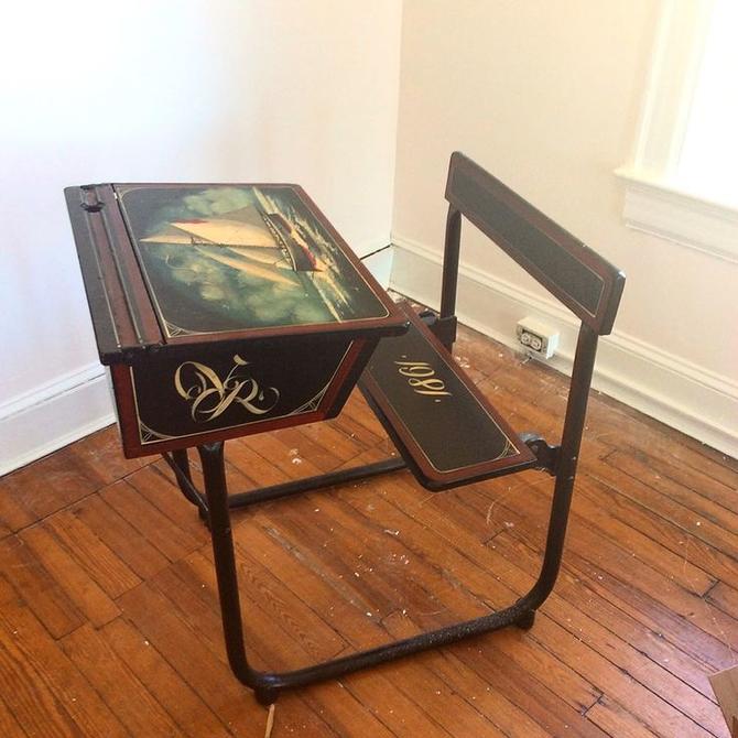 One Of A Kind Vintage Late 18th Century School Desk With Faux