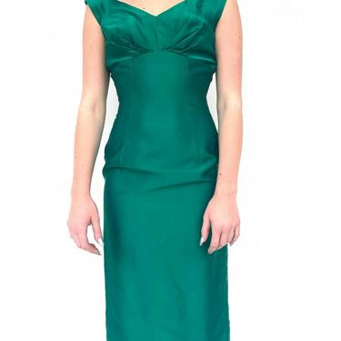 Vintage VTG 1950s 50s Green Sleeveless Knee Length Wiggle Party Dress 