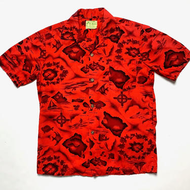 Vintage 1950s UI-MAIKAI Hawaiian Shirt ~ XS to S ~ Rockabilly / Tiki / Atomic ~ Unisex 