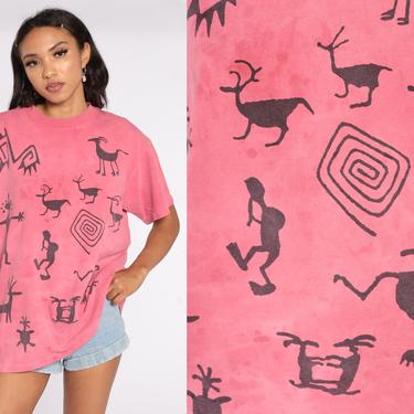 Petroglyph Shirt 90s Pink Rock Art New Mexico Tshirt Single Stitch Tshirt Graphic Tee Large L 