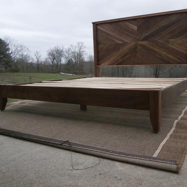 ZCustom Tom NcRnP02c King Solid Walnut Bed with Herring Bone Paneled head board and Foot board, tapered post bottoms-  natural color 