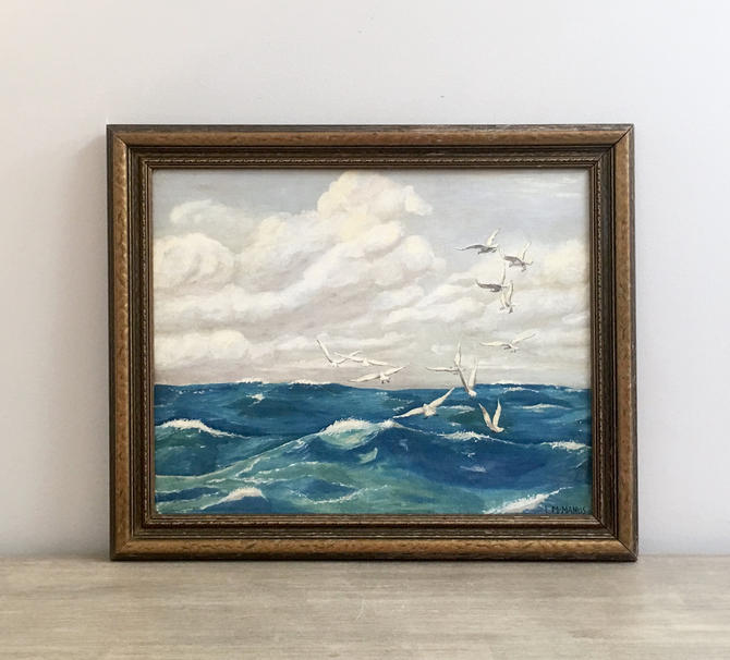 Vintage Seascape Oil Painting Original Signed Ocean Sea Nautical