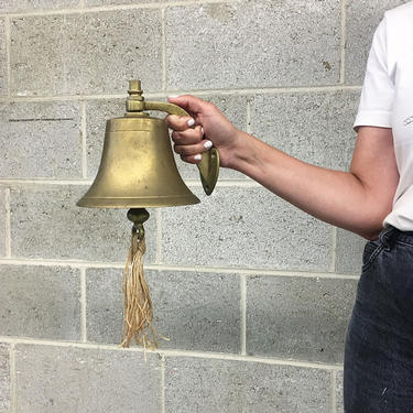 Vintage Ships Bell Retro 1960s Mid Century Modern + 7&quot; Tall + Brass Metal + Hangs on Wall + Pivoting + Schoolhouse + Dinnertime + Home Decor 