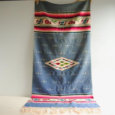 Vintage Saltillo Blanket, Wool Saltillo, Mexican Table Runner, Textile Wall Hanging 