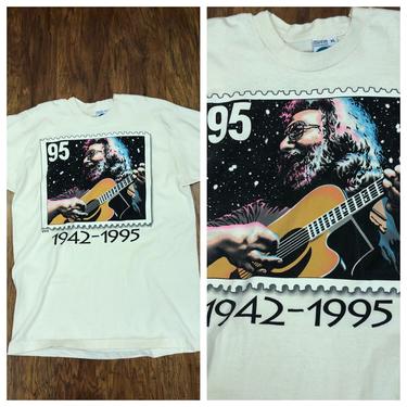 Vintage VTG Jerry Garcia Commemorative Postal Stamp T Shirt Tee 