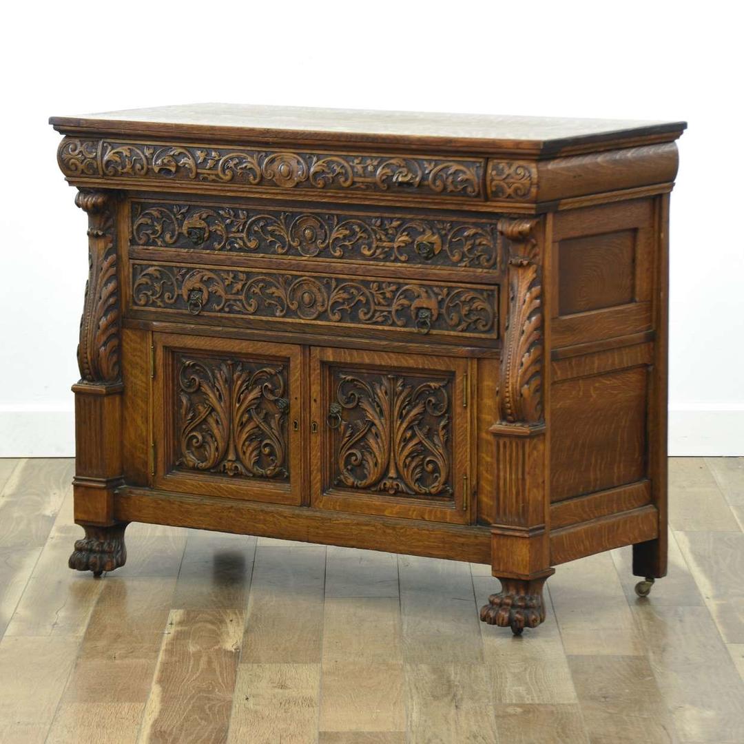 Carved Gothic Revival Buffet W Monopodium Feet Loveseat (San Diego