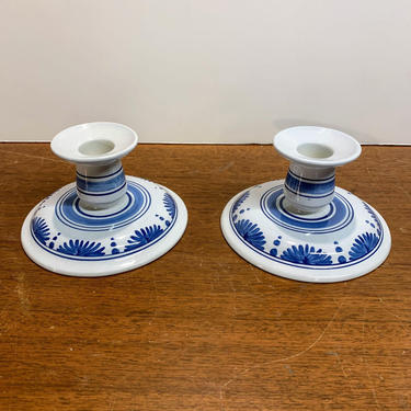 Vintage Royal Goedewaagen Williamsburg Restoration Delft Blue Candlesticks 