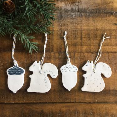 PREORDER Squirrel and Acorn Ornaments Set 