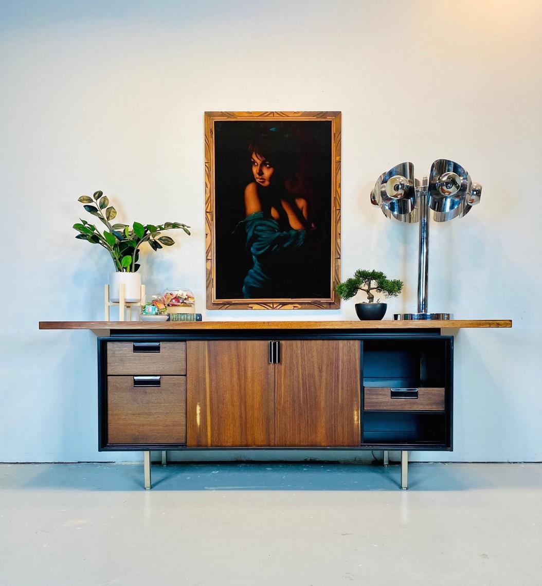 Mid Century Tanker Credenza, MCM Metal and Wood Credenza, Mid Viva La