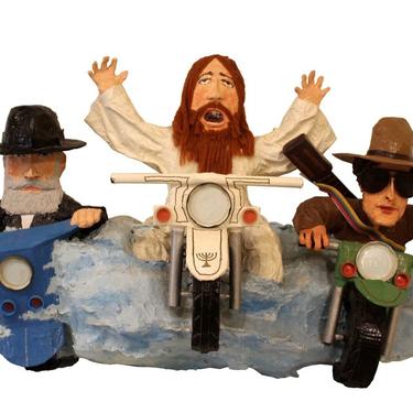 Contemporary Whimsical Mike Leaf The Messiah, Bob Dylan & The Rebbe Paper Mache 