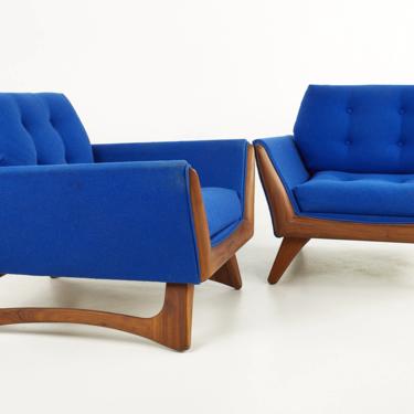 Adrian Pearsall for Craft Associates Mid Century Blue Upholstered Lounge Chairs - A Pair - mcm 