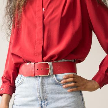 1980s French Leather Wide Red Belt 