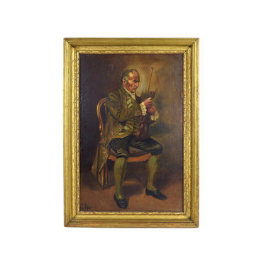 Early 20th Century Oil Painting Portrait of Chamber Musician Violinist 