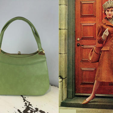 Doorway Stances - Vintage 1960s Pistachio Chartreuse Green Faux Leather Soft Vinyl Handbag Purse 