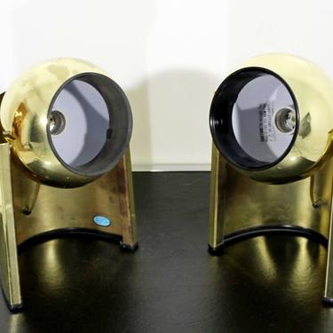 Mid Century Modern Pair of Small Brass Adjustable Spotlight Table Lamps 1970s 