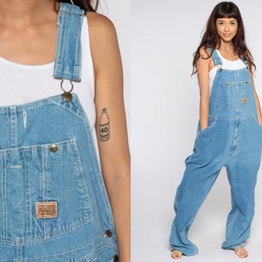 90s Overalls Pants Walls Bibs 1990s Denim Pants Jean Dungarees Long Grunge Blue Vintage Carpenter Boyfriend Men's Medium 40 