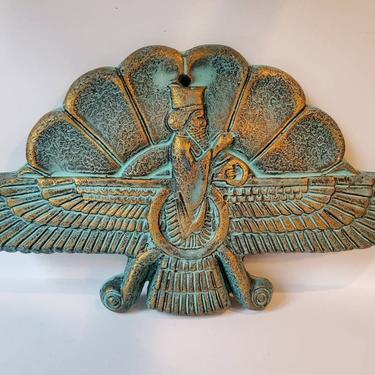 Egyptian revival decor green and gold winged Pharaoh 