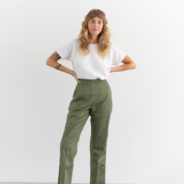 Vintage 22 23 24 Waist Green Side Zip Army Pant | High Rise Cotton Trouser | XXS XS | 